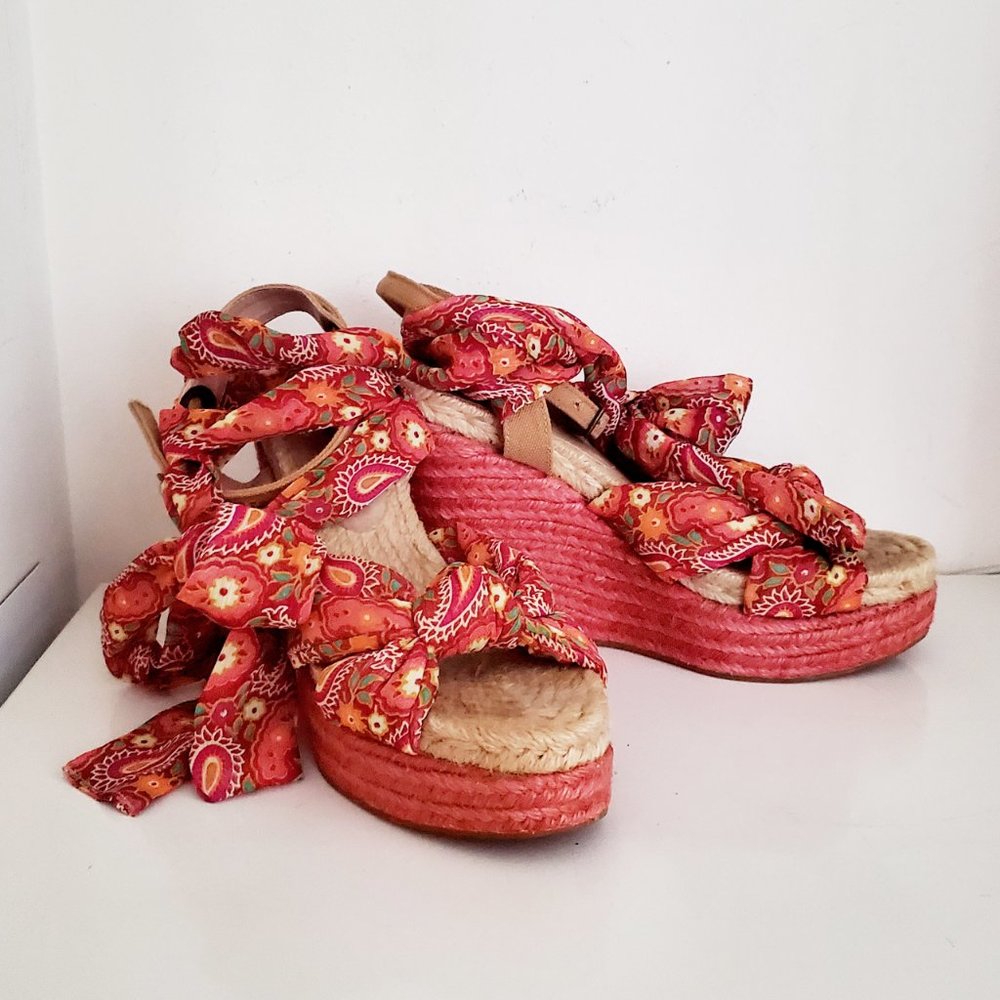 BOHO coral scarf espadrille wedge sandals